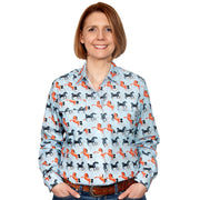 Just Country Women's - Abbey - Full Button Workshirt Sky Blue Horses WWLS2135