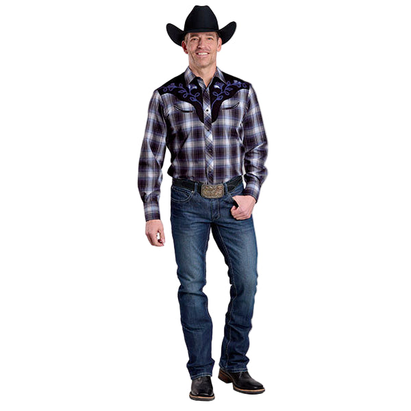 Roper Men's Karman Special Collection Long Sleeve Plaid Shirt - Full front view