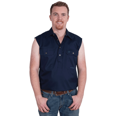 Just Country - Mens Open Front Dress Shirt - Navy Blue Check main image 1