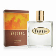 Vaquero cologne bottle and packaging on a white background