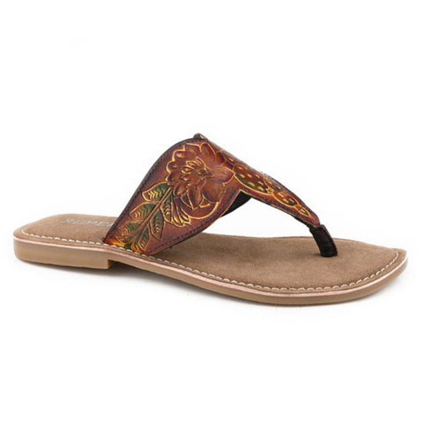 Roper Women's Juliet Sandals in brown tooled leather