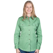 Person wearing a green shirt on a white background