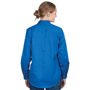 Person wearing a blue shirt on a white background