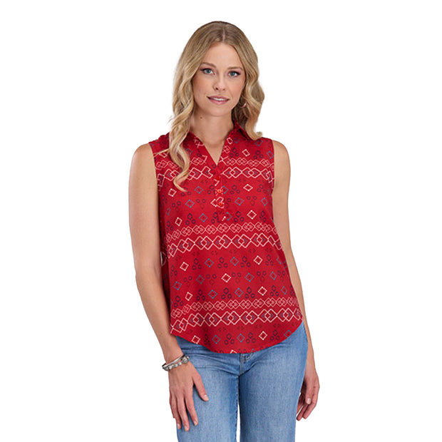 Women's Studio West Collection Print Sleeveless Blouse in red arabic pattern