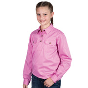 Person wearing a pink shirt with braided hair on a white background