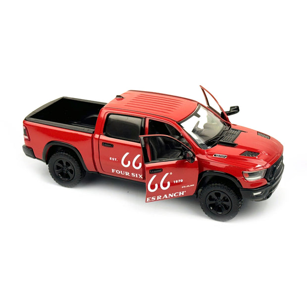 Red model truck with visible branding on a white background