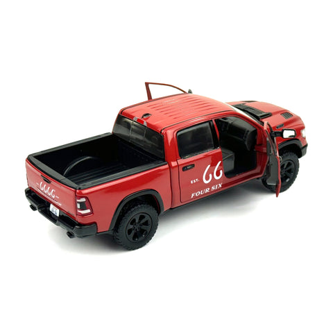Red model truck with visible branding on a white background