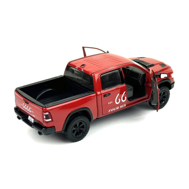 Red model truck with visible branding on a white background