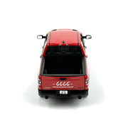 Red model truck with visible branding on a white background