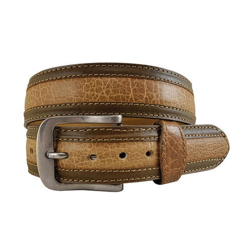 Men's Distressed Bison Leather Belt - Honey Brown