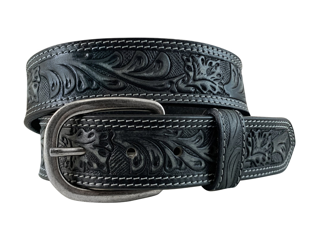 Women's Leather Black Belt Distressed with Silver Finish Buckle