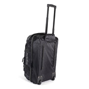 Black rolling suitcase with visible brand logo on a white background