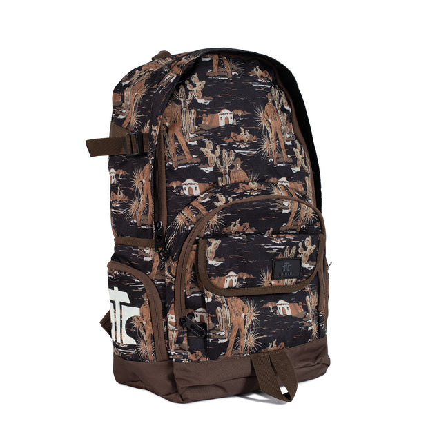Tin Haul Backpack with Brown Western Scene design - front view