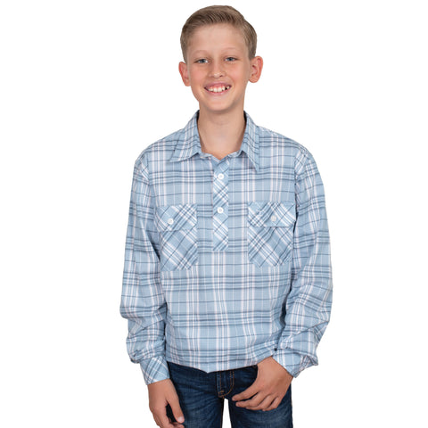 Boy's Brayden Half Button Plaid Workshirt