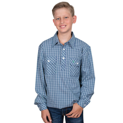 Boy's Brayden Half Button Check Workshirt