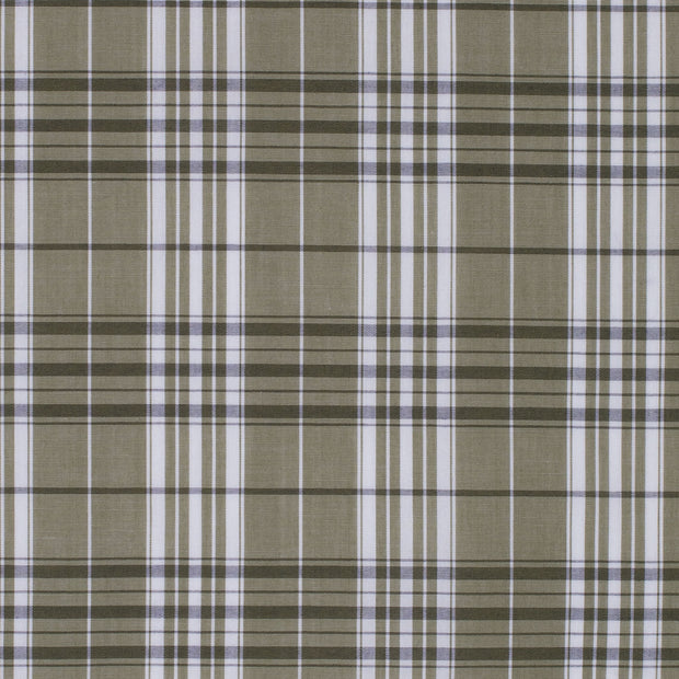 Plaid pattern fabric with green, brown, and white colors