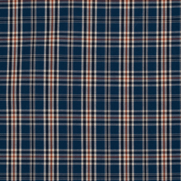 Navy blue and orange plaid pattern
