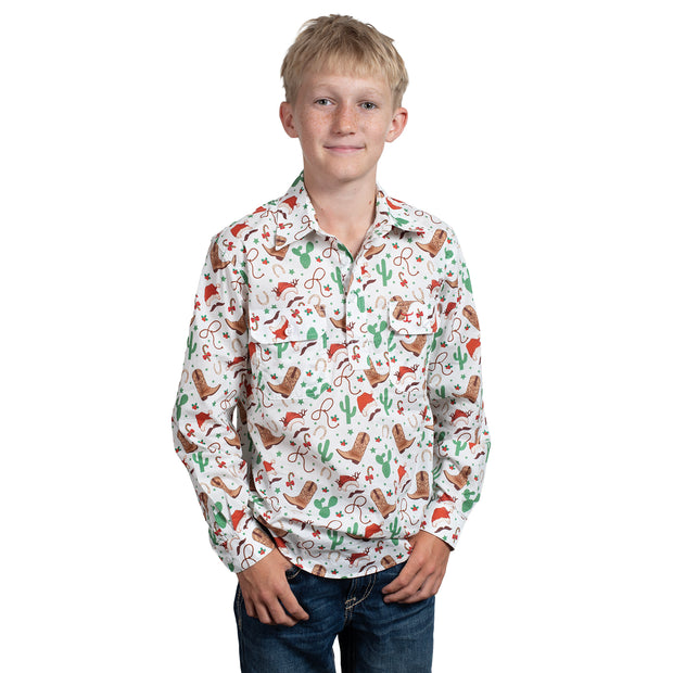 Kids' Brayden Half Button Print Workshirt