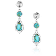 Pair of silver earrings with turquoise stones on a white background
