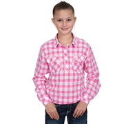Girl's Harper Half Button Check Workshirt