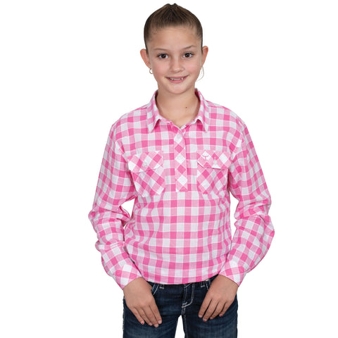 Girl's Harper Half Button Check Workshirt