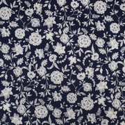 Navy blue fabric with white floral pattern
