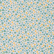 Pattern of small blue and yellow flowers on a light blue background