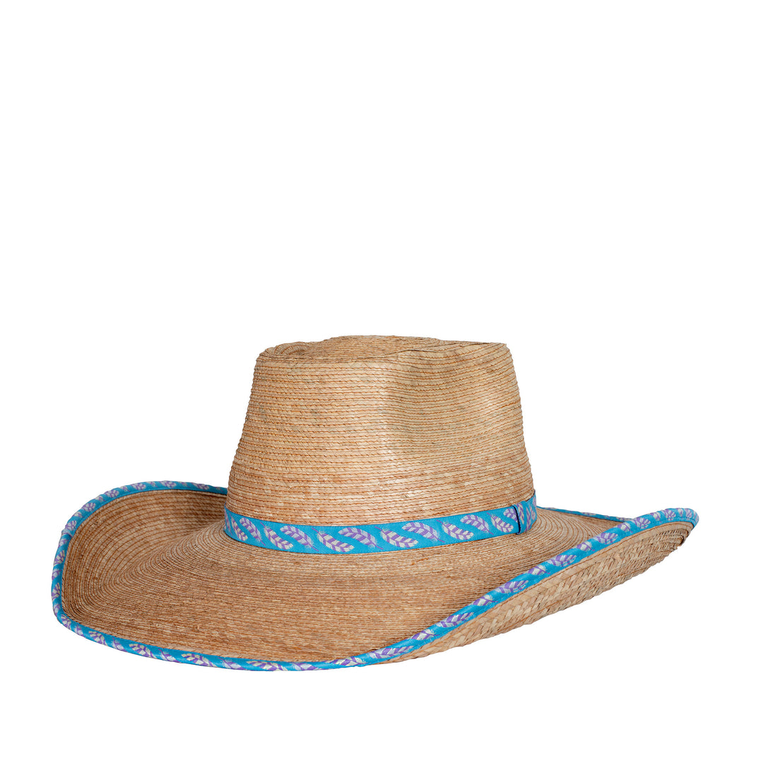 Ava Palm Leaf Hat Oak/Blue Feathers – Just Country Australia Pty Ltd