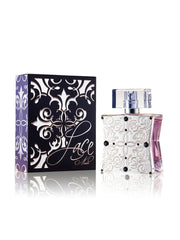 Perfume bottle with decorative box on a white background
