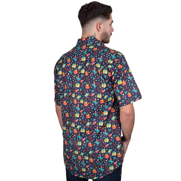 Men's Christmas inspired navy party shirt - back view
