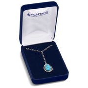 Turquoise pendant necklace in a Montana Silversmiths box on a white background