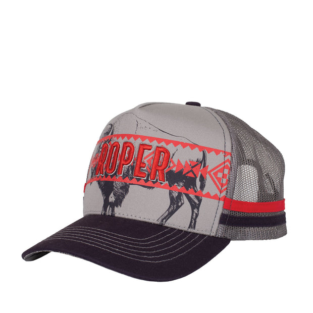 Gray and black cap with red and black 'Roper' branding on a white background