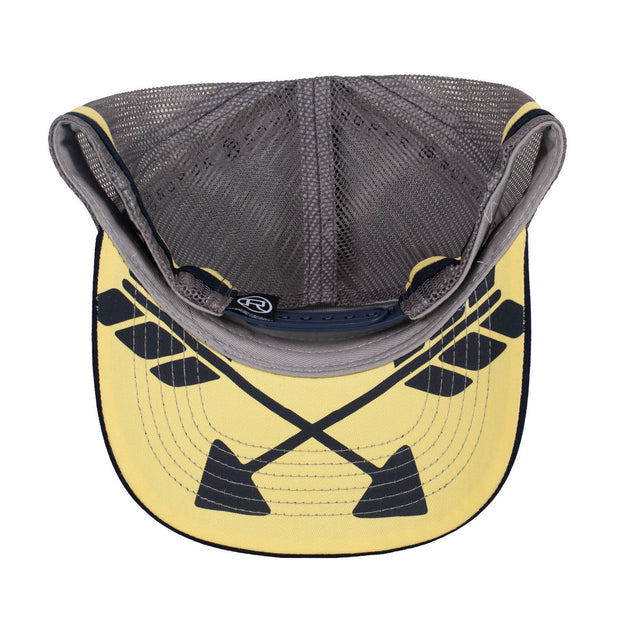 Dark grey and yellow trucker cap with buffalo pattern