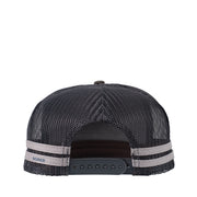 Dark brown trucker cap with skull logo and Roper brand