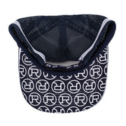 Blue and white check trucker cap with brown Roper logo