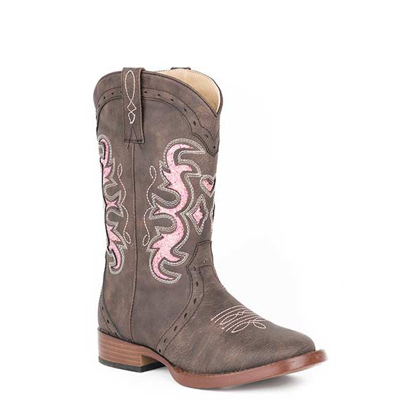 Roper brand Western kids' boot - Chocolate brown with pink styling