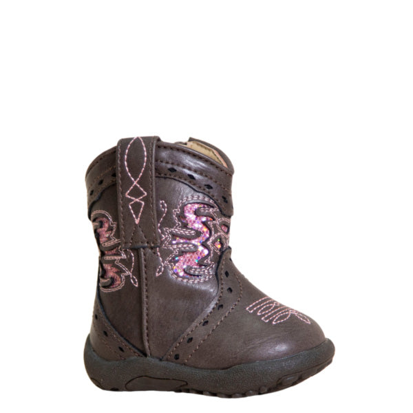 Roper Lexi Infants - western cowgirl boot - Chocolate brown and pink, side view