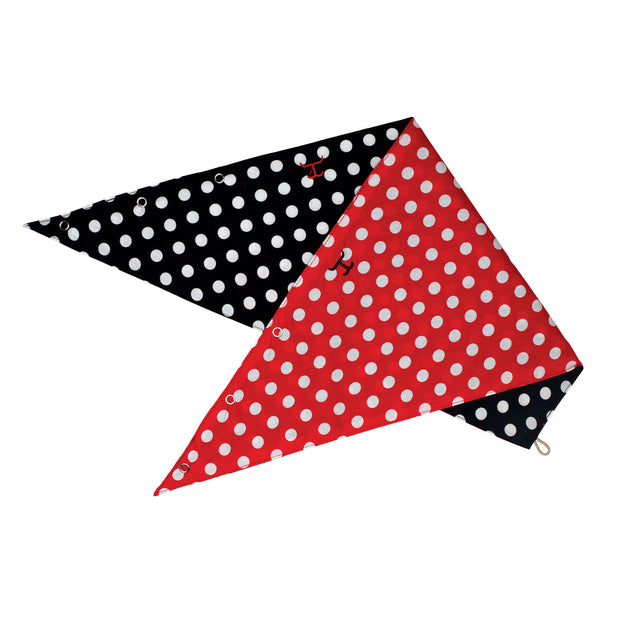 A black and red polka dot scarf.