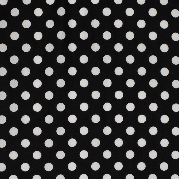 Black fabric with white polka dots