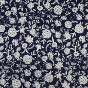 Navy blue fabric with white floral pattern