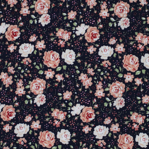 Floral pattern with pink and white flowers on a dark background