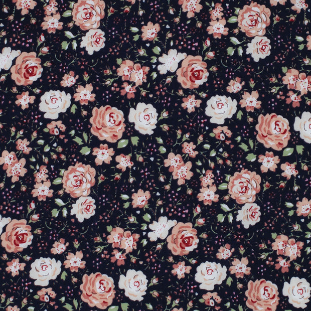 Floral pattern with pink and white flowers on a dark background