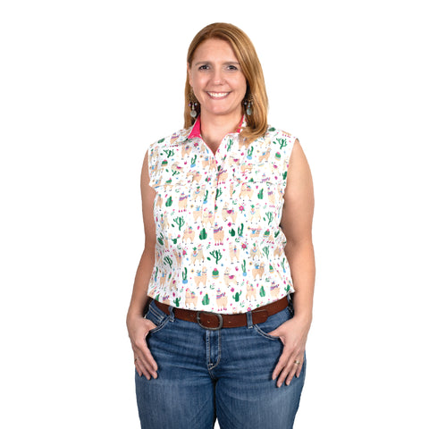 Women's Lilly Half Button Sleeveless Print Workshirt
