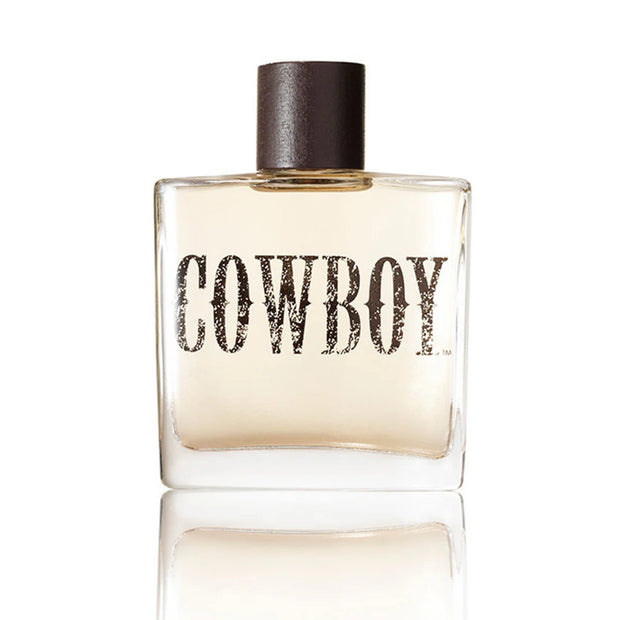 Perfume bottle labeled 'Cowboy' on a white background