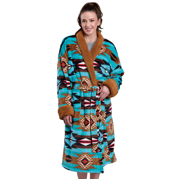 Roper Women's Blue Fleece Aztec Robe