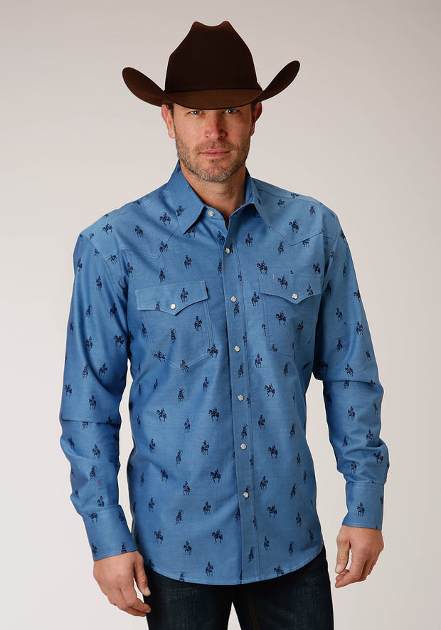 Roper Men's - Amarillo Collection Shirt Horseman Oxford Blue 03-001-0225-0794 BU