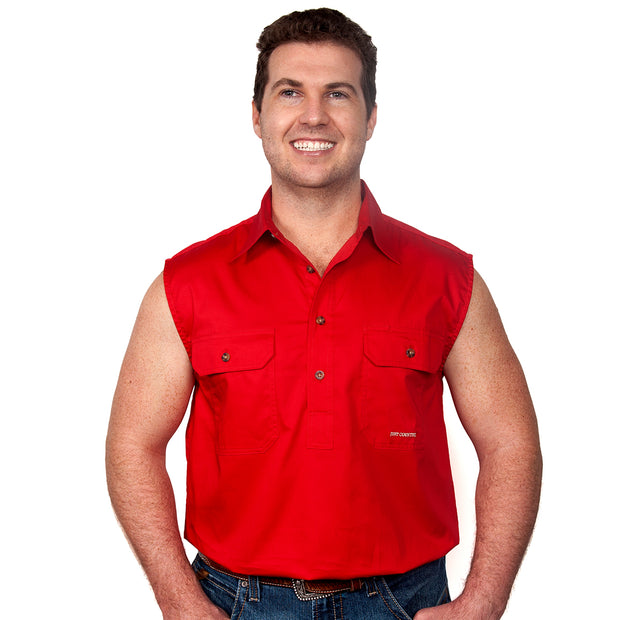 Just Country Men's - Jack - 1/2 Button Sleeveless Chilli