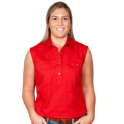 Just Country Women's Workshirt Kerry Sleeveless Chilli 50503CHI front