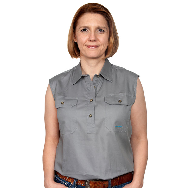 Just Country Women's - Kerry - 1/2 Button Sleeveless Steel Grey 50503STG