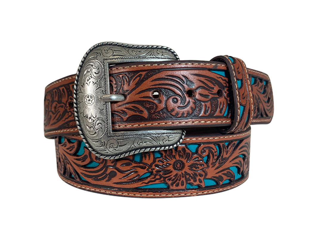 Roper Turquoise Tooled Leather Wide Waist Belt Women main image 4